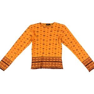 Kookai Orange Mesh Long Sleeve Top Sheer Floral Y2K Fitted XS / S